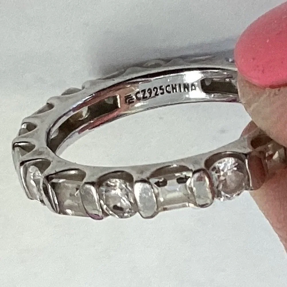 Eternity Band Sterling Silver CZ Round & Baguette Ring - Picture 4 of 4